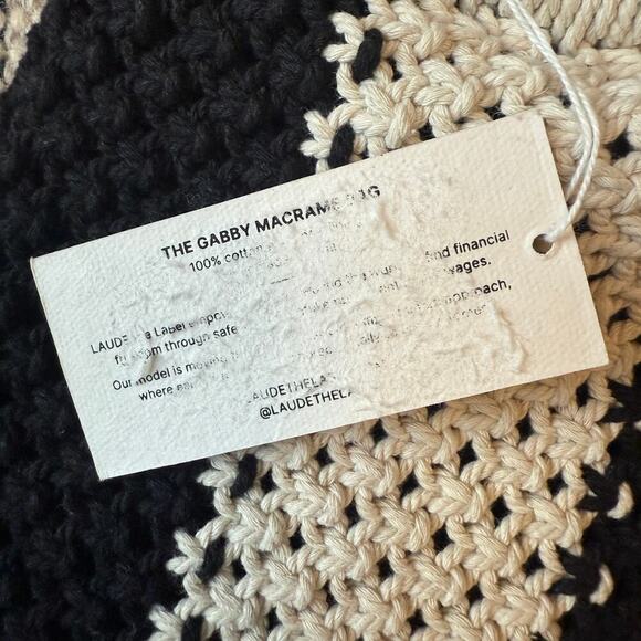 Laude The Label NWT Gabby Mini Macrame Bag Black/White Wooden Handle Woven Purse - Picture 5 of 6